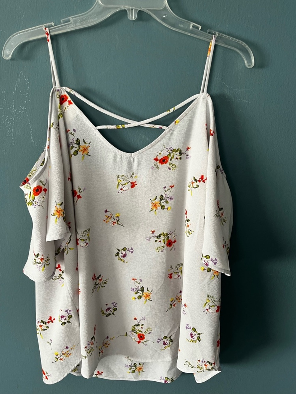 Kaileigh White Floral Cold-Shoulder Cami Top